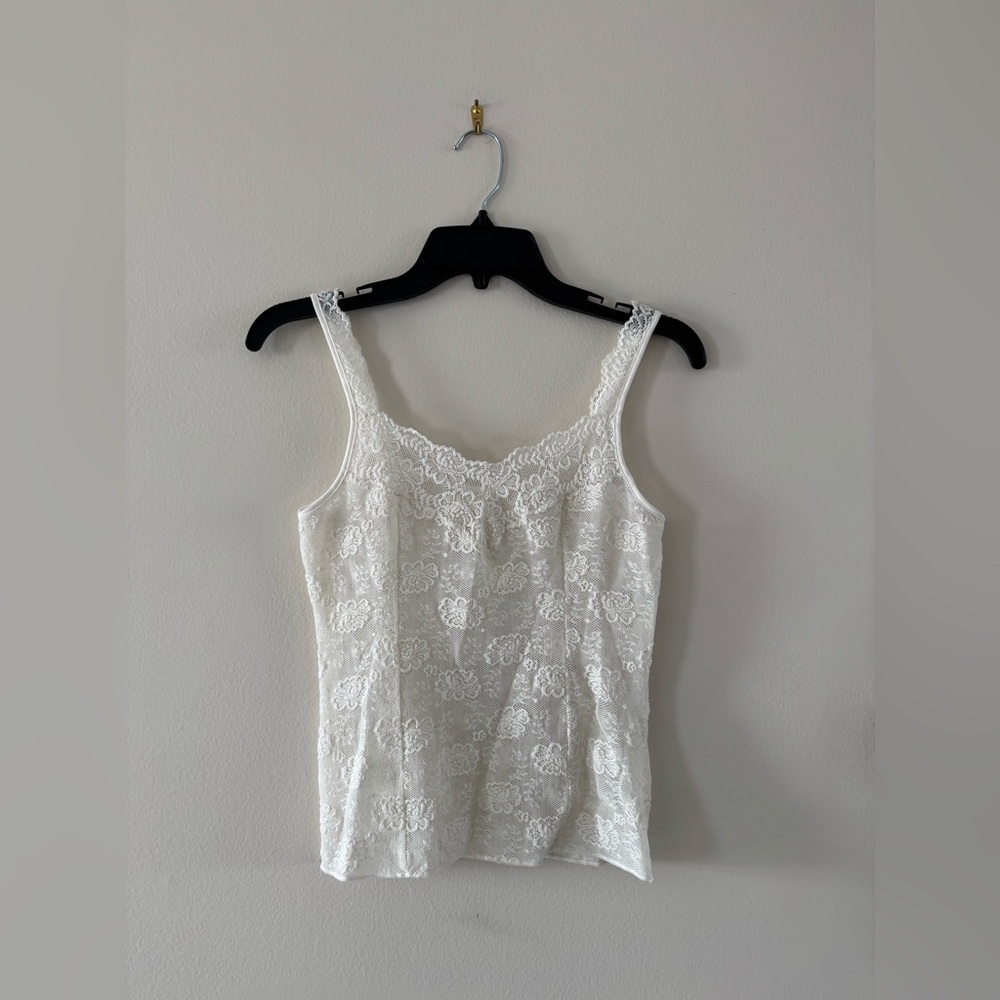 NINA VON C - Ivory Lace Camisole Tank Top with Floral Lace Detail